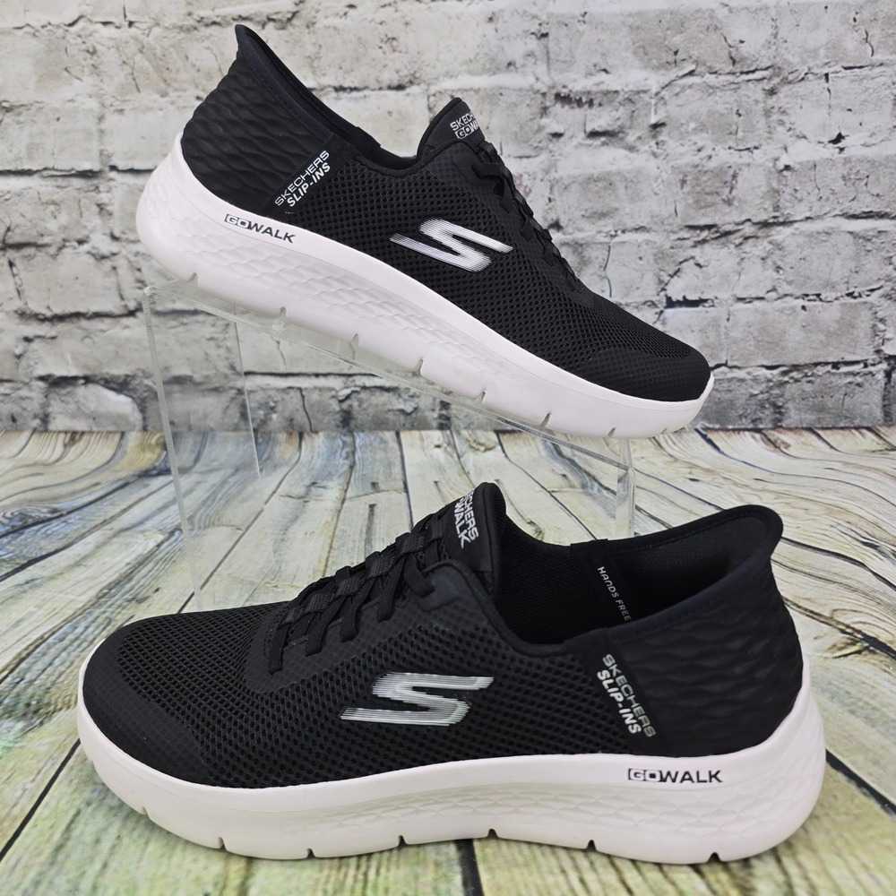 Skechers GoWalk Flex Hands Free Slip-Ins Women 9 Black White Mesh Sneaker 124836 - Picture 2 of 12